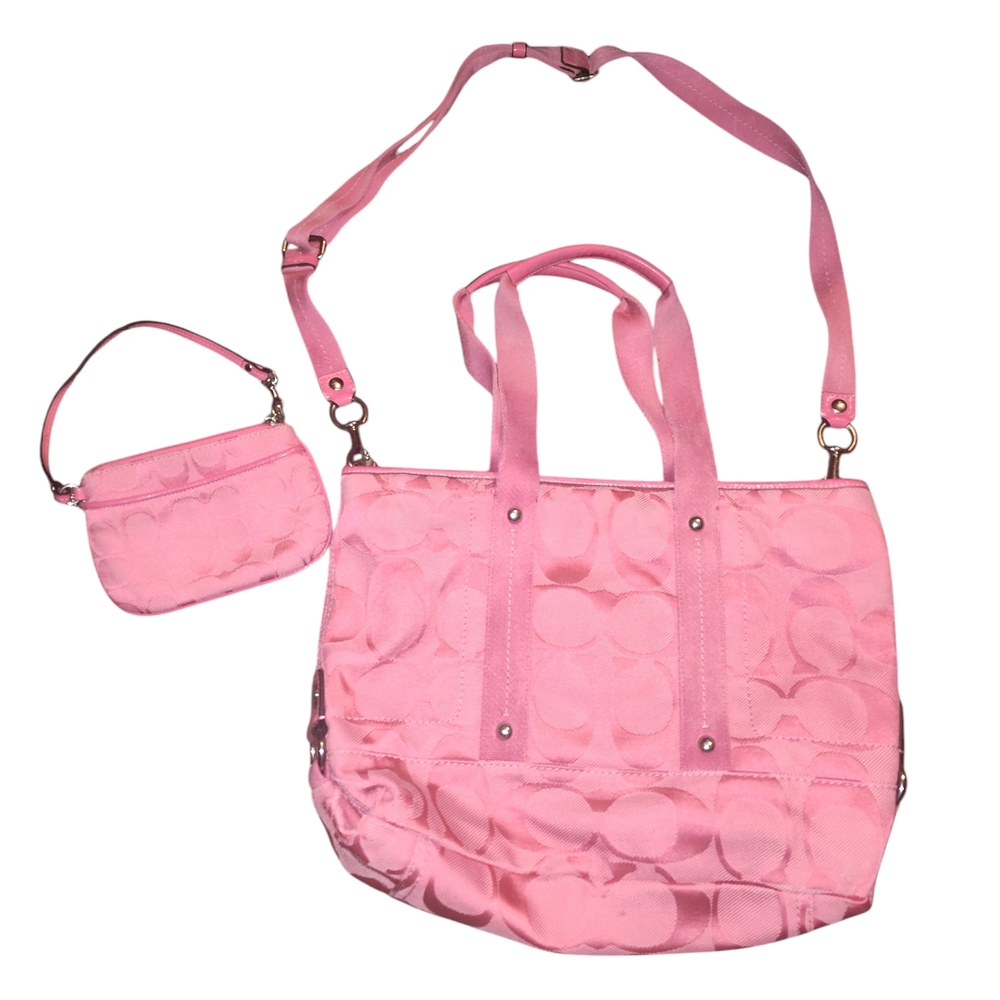 Coach Pink Poppy Kyra Daisy Tote and Wristlet Set